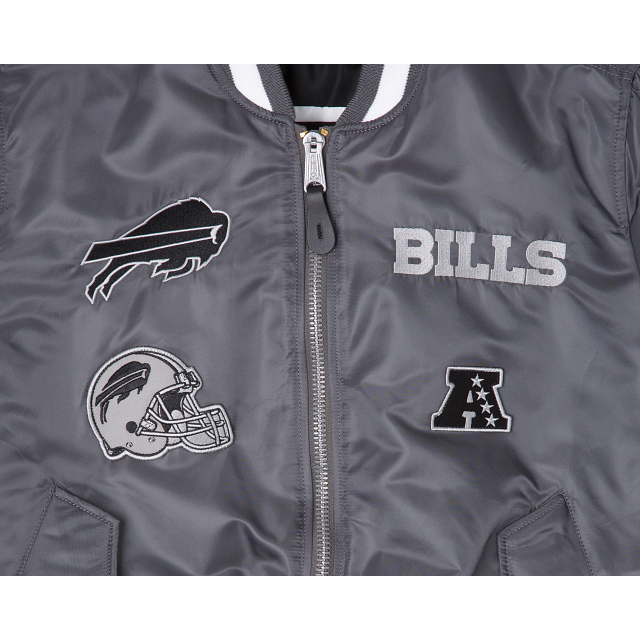 Alpha Industries X Buffalo Bills Gray MA-1 Bomber Jacket - Image 3