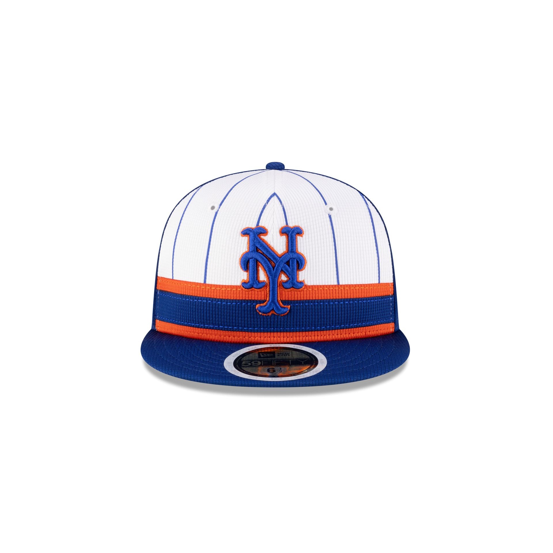New York Mets 2025 Batting Practice Pinstripe Kids 59FIFTY Fitted Hat - Image 2