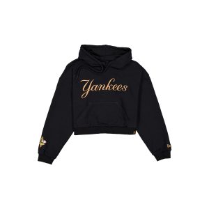 New York Yankees Women's Cropped Black Floral Hoodie