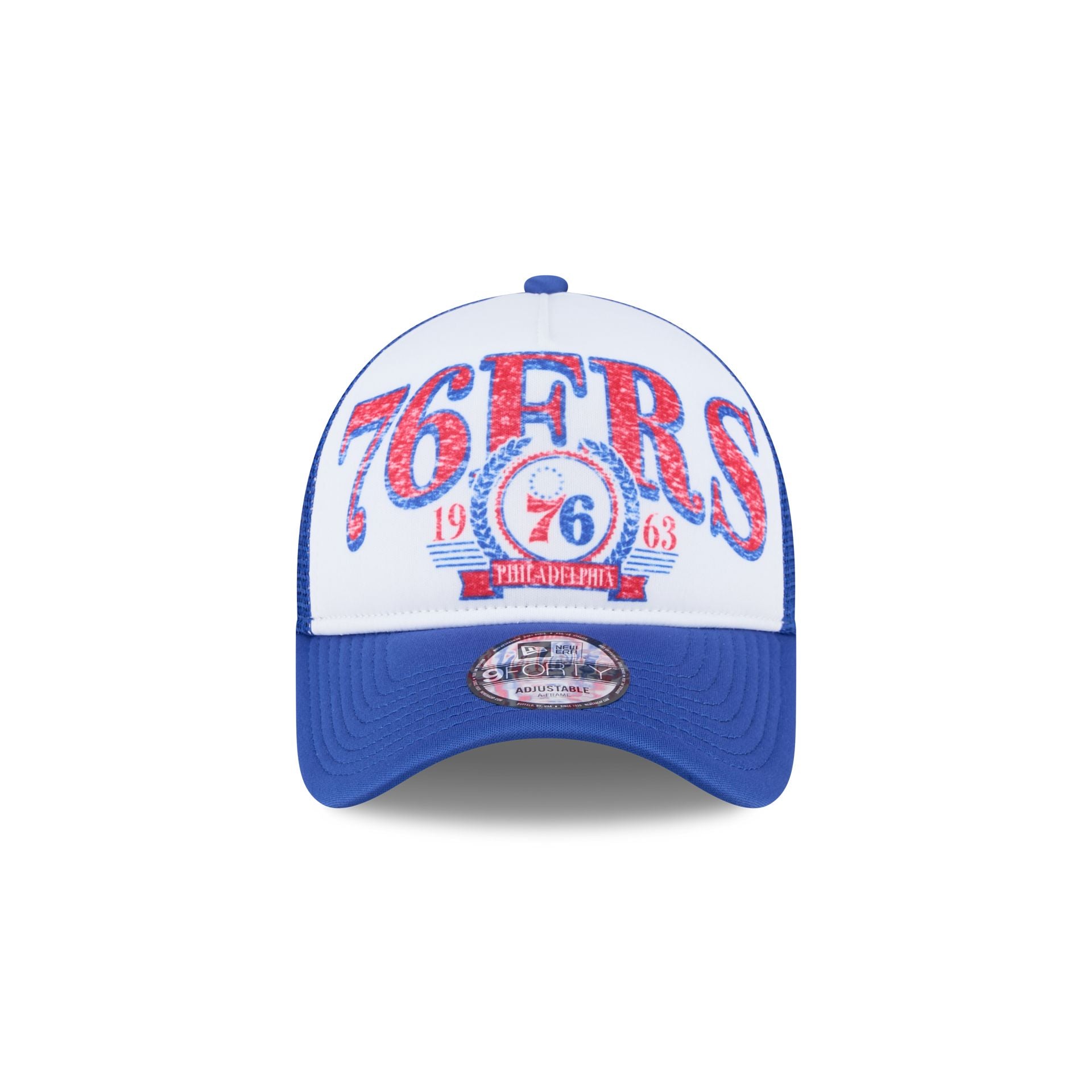 Philadelphia 76ers Distressed 9FORTY A-Frame Trucker Hat - Image 2