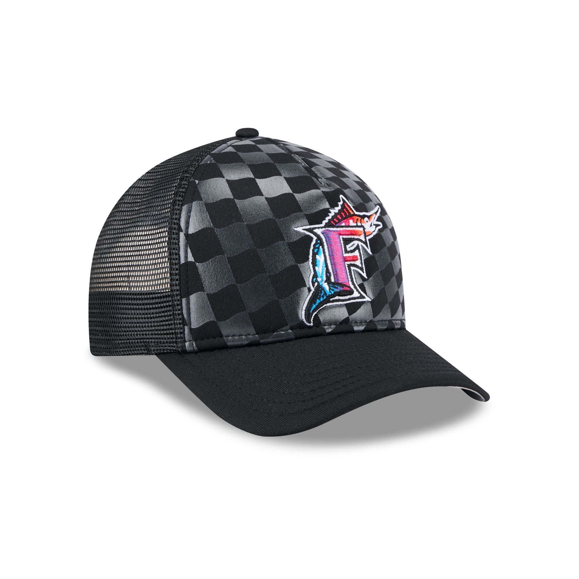 Miami Marlins Gradient Raceway 9FORTY M-Crown A-Frame Trucker Hat - Image 3