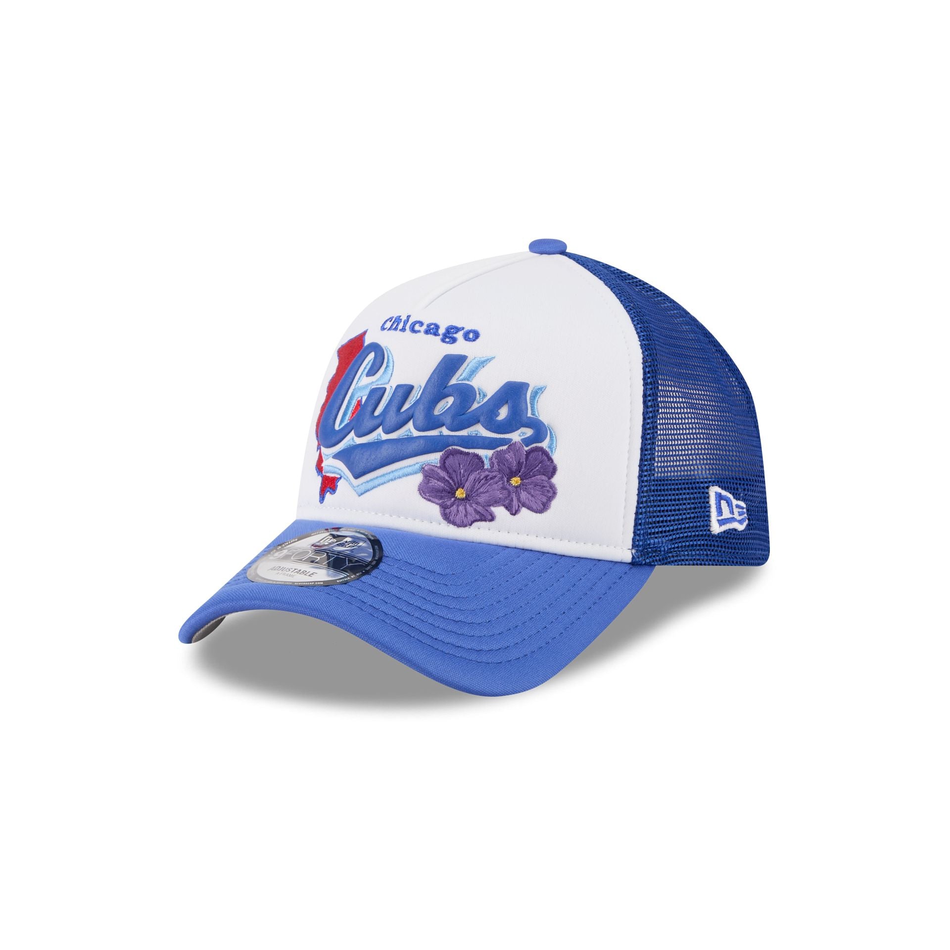 Chicago Cubs State Flower 9FORTY A-Frame Trucker Hat - Image 3
