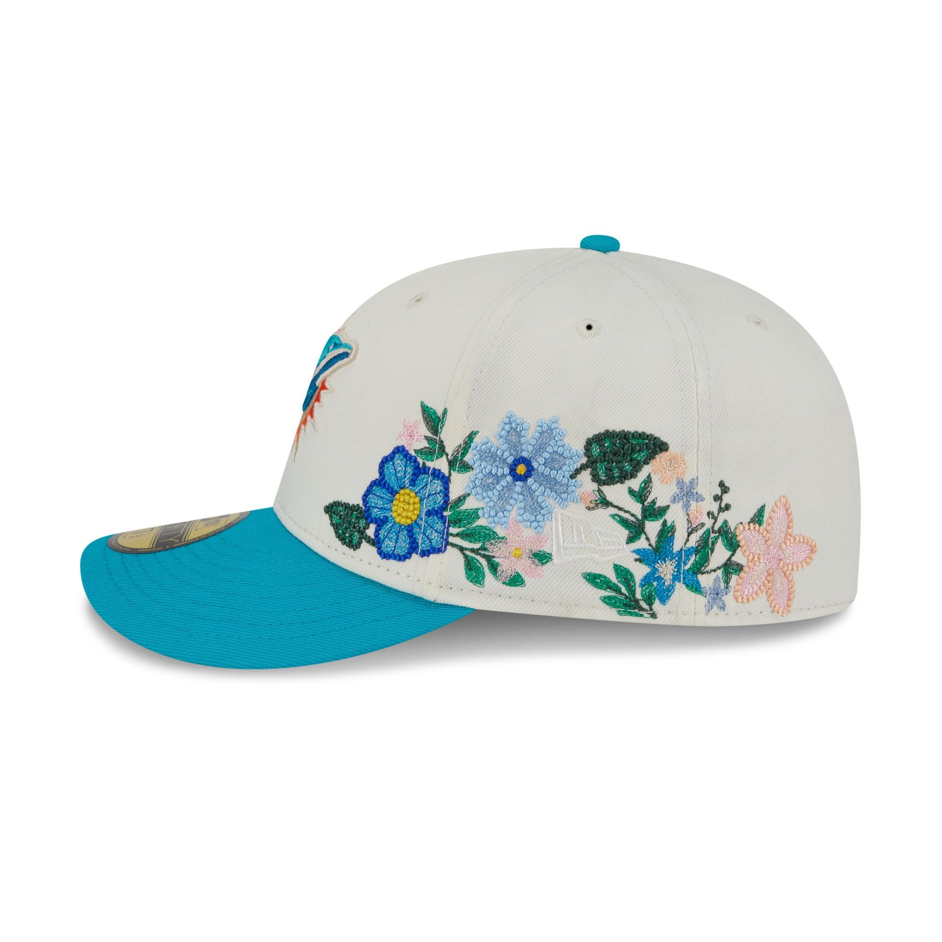 Miami Dolphins Tonal Florals White 59FIFTY Fitted Hat - Image 4