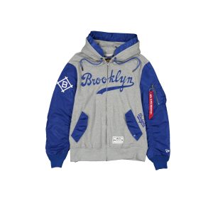 Alpha Industries x Brooklyn Dodgers Cooperstown Gray MA-1 Full Zip Fleece Jacket