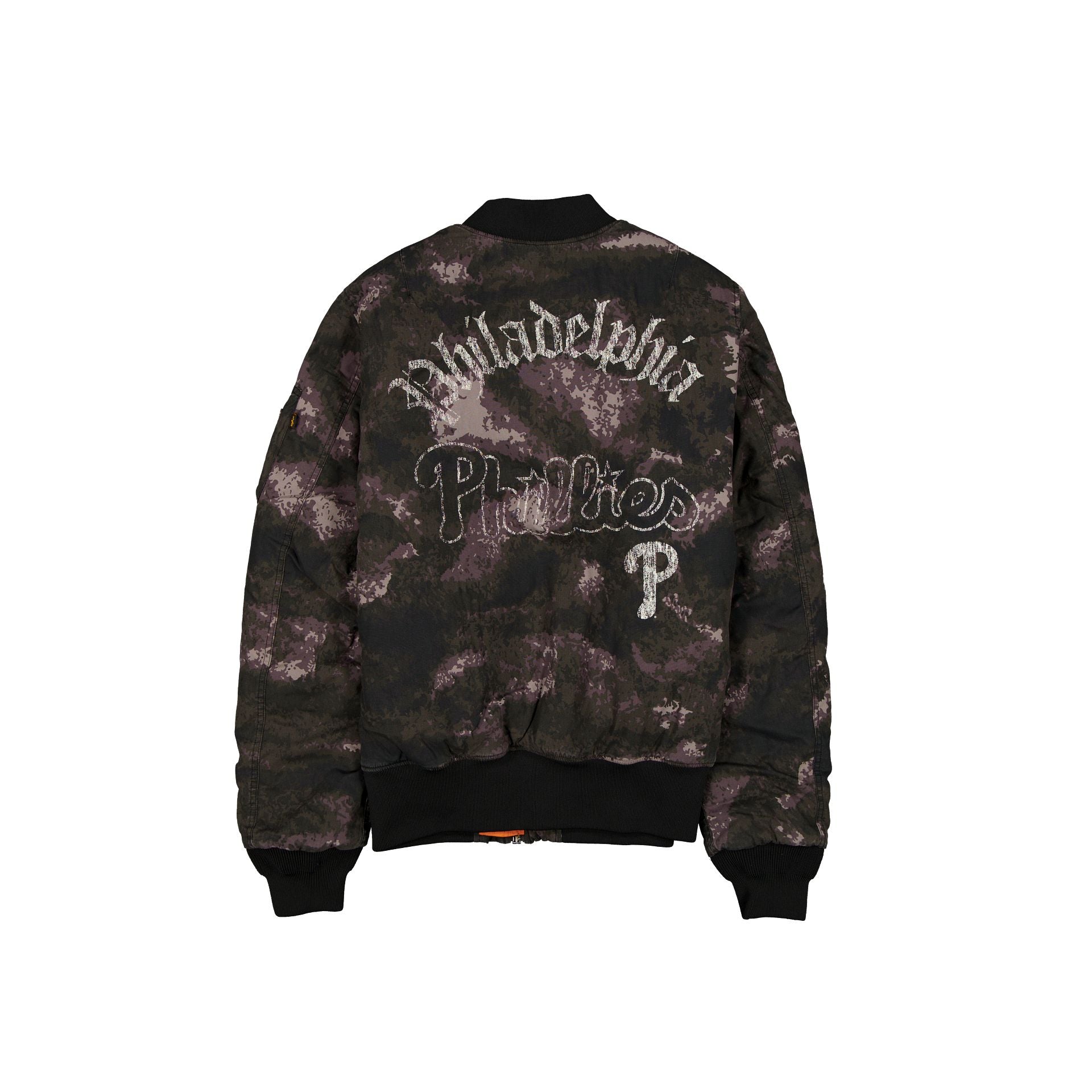 Alpha Industries x Philadelphia Phillies Black Camo MA-1 Bomber Jacket - Image 3