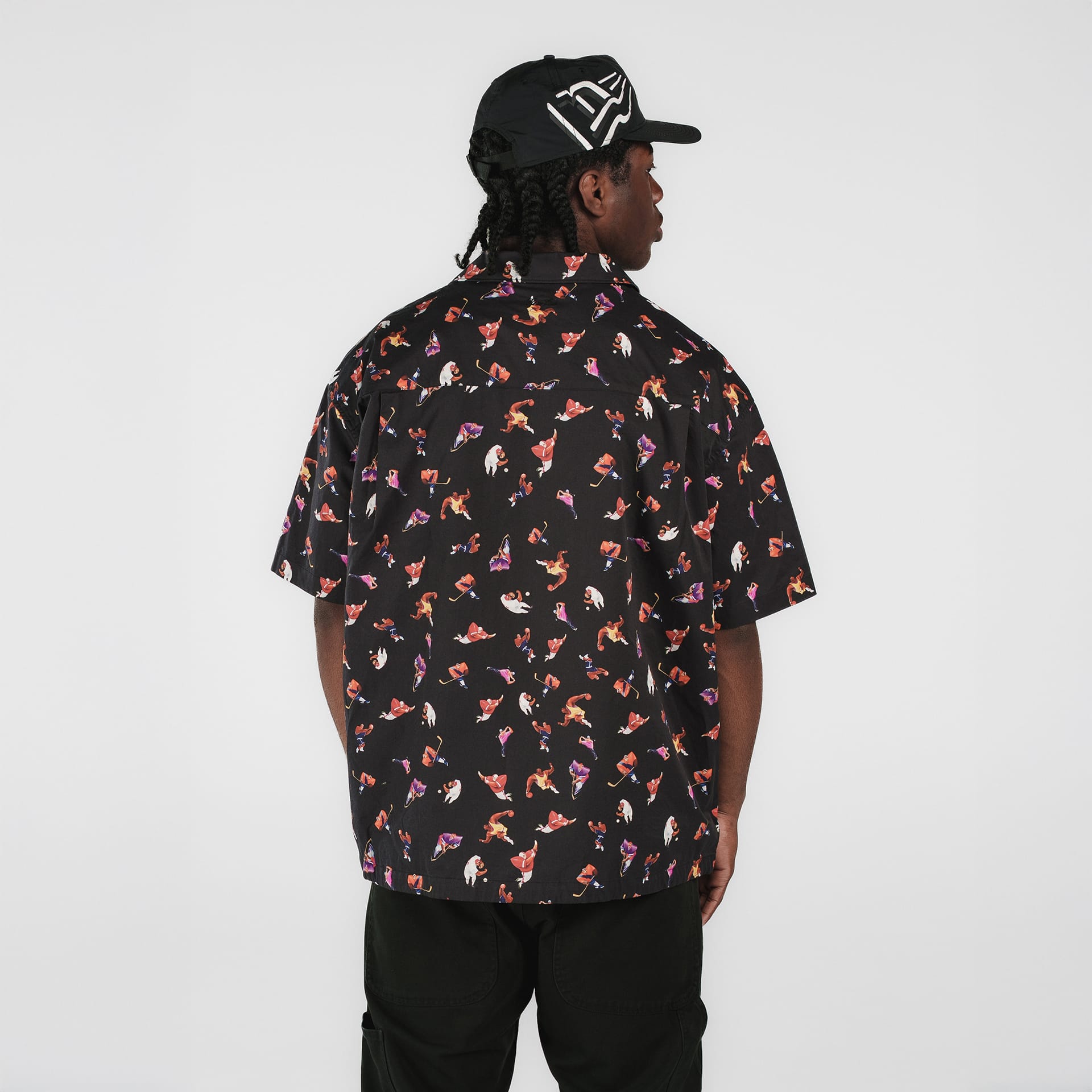 New Era Branded Resort Black Open Collared Shirt - Image 4