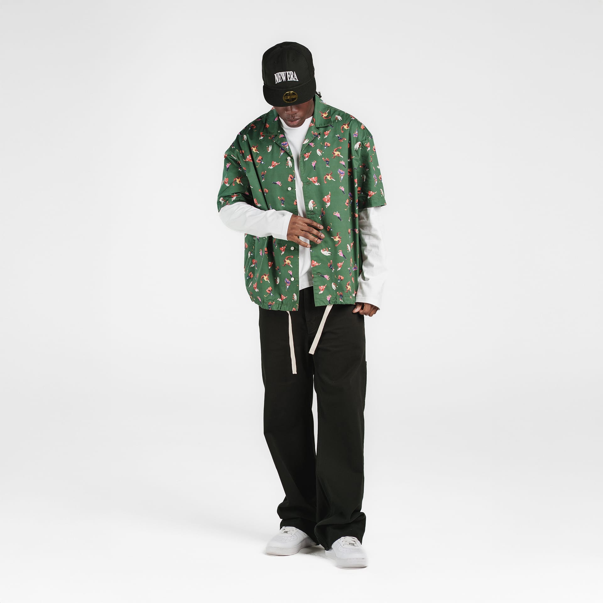 New Era Branded Resort Green Bark Open Collared Shirt - Image 5