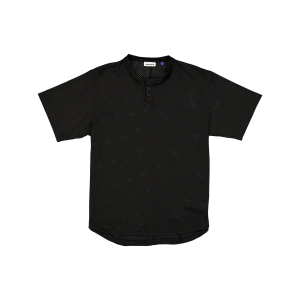 New Era Branded Galvin 2-Button Mesh Henley Black Jersey