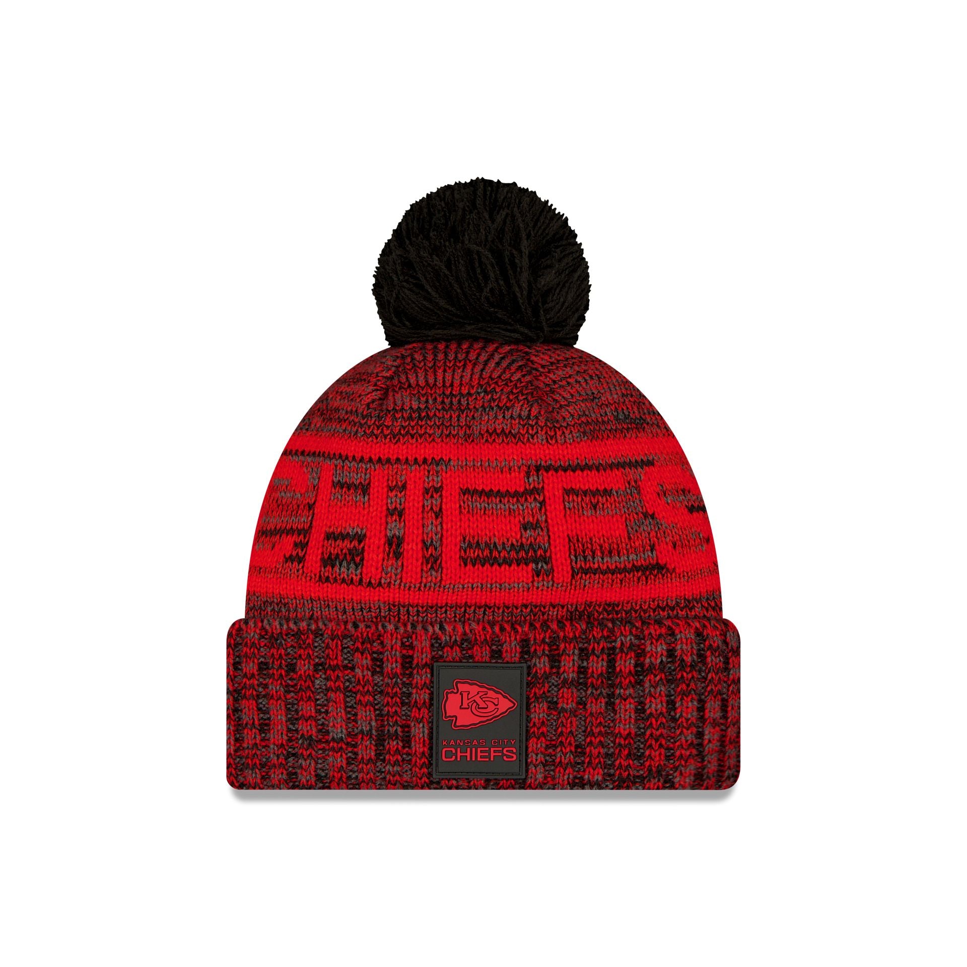 Kansas City Chiefs 2025 Sideline Cold Weather Black Pom Knit Hat