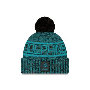 Miami Dolphins 2025 Sideline Cold Weather Black Pom Knit Hat