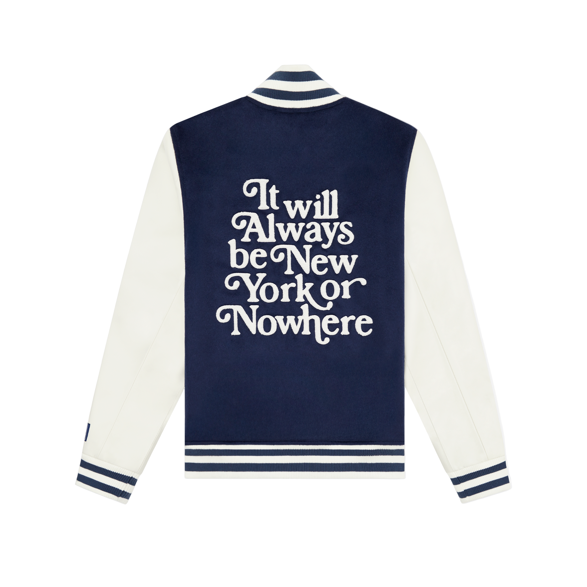 New York or Nowhere x New York Yankees Navy Motto Varsity Jacket - Image 2